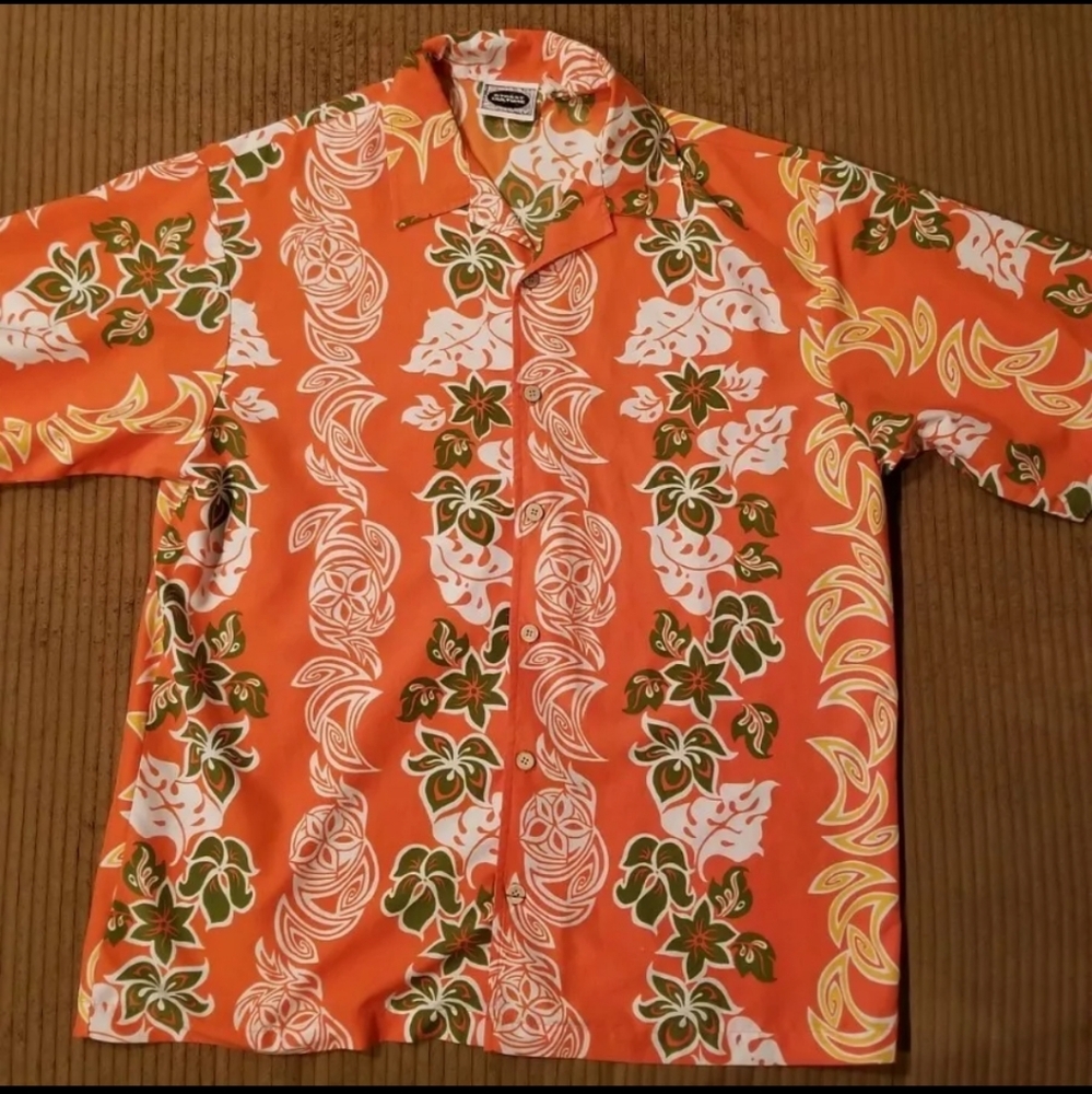 MENS HAWAIIAN SHIRT XL STREET CULTURE EX CONDITION ORANGE WITH FLORAL DESIGN. 
